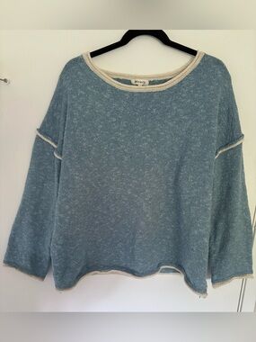 Miracle Heathered Blue Crewneck Sweater with Cream Trim
